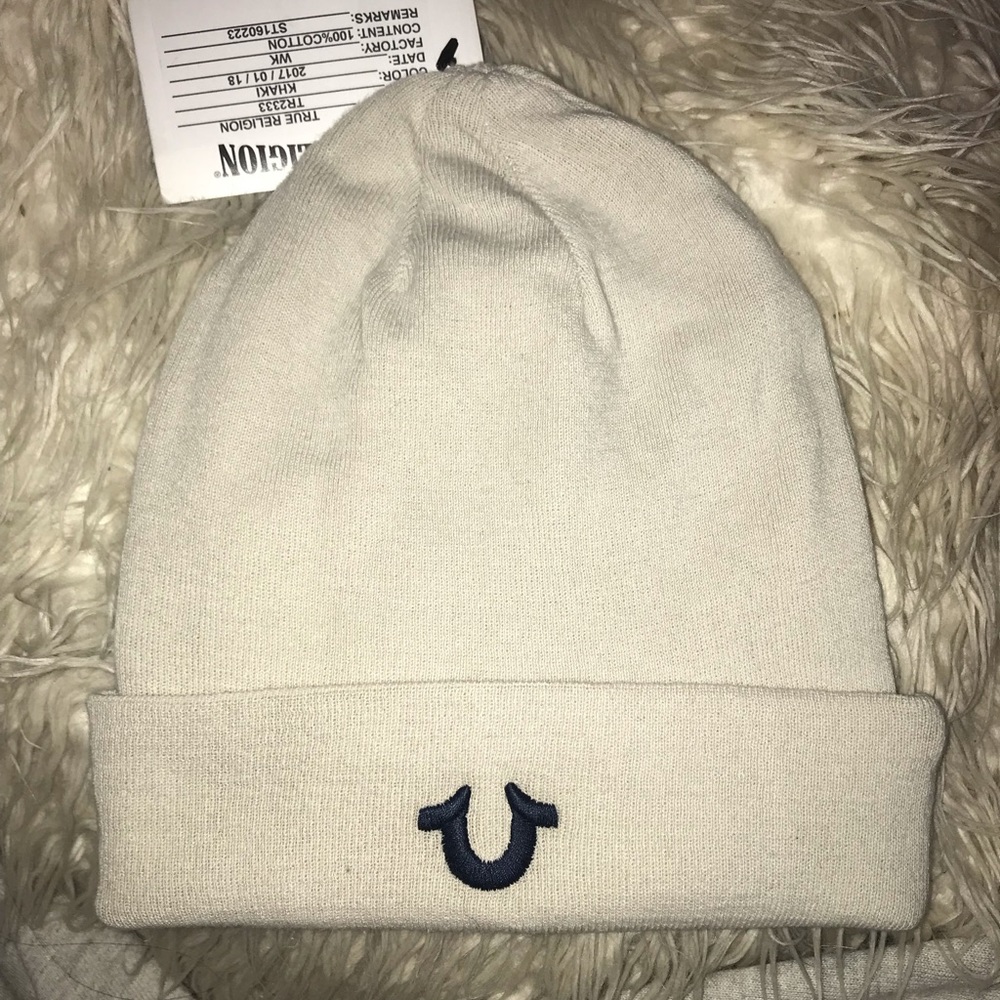 Light khaki true religion beanie